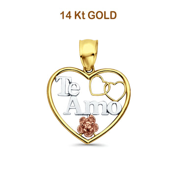 14K Tri Color Gold Te-Amo Pendant 25mmX20mm 1.5 grams